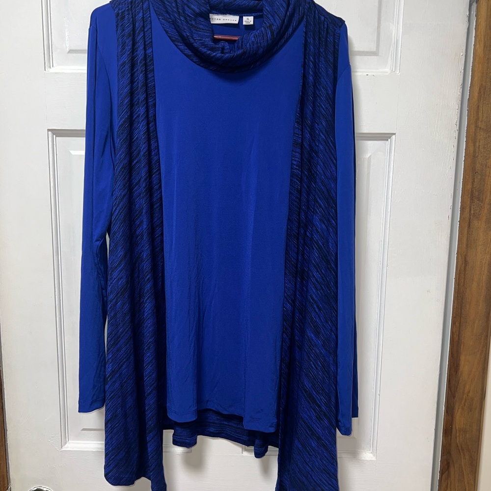 Susan Graver XL Royal Blue and Black Textured Cardigan